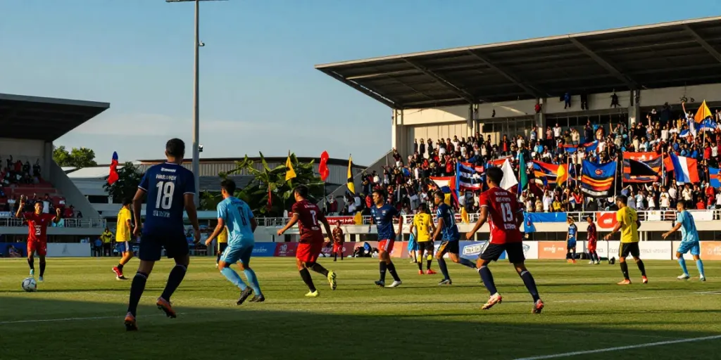 Exciting football match in Thailand showcasing dynamic play with energetic fans, exemplifying ข่าวฟุตบอลไทย culture.