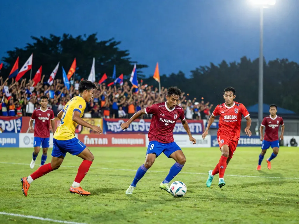 Exciting scene of Thai football players in action, reflecting ข่าวฟุตบอลไทย spirit during a competitive match.