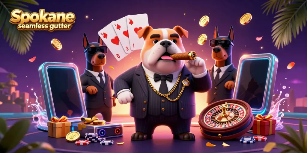 Experience the thrilling world of Spokane seamless gutter in this vibrant casino-themed illustration.