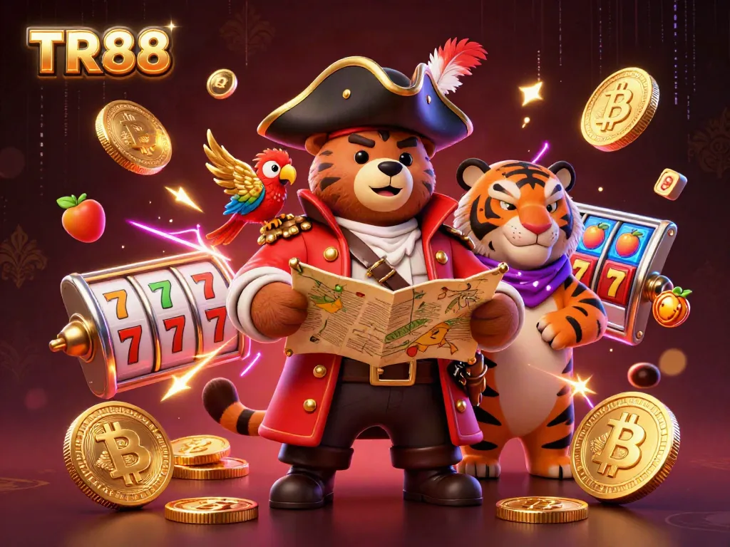 Engage in TR88 gaming excitement with our vibrant casino illustration featuring thrilling characters and elements.