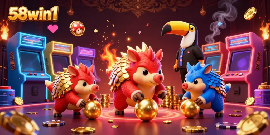 Experience the thrill of gaming with 58win1 rivals rolling into golden balls amidst poker action.