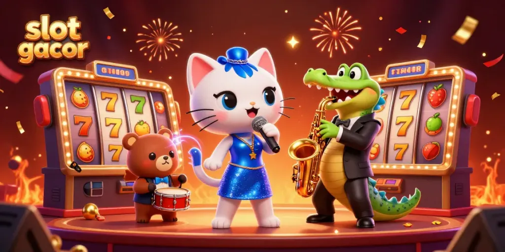 Enjoy vibrant entertainment with slot gacor theme featuring a jazzy cat and friends.