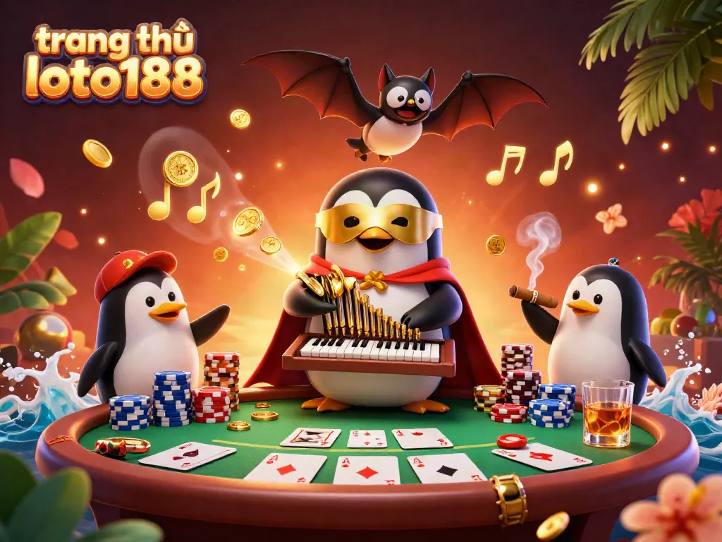 Experience the vibrant world of trang chủ loto188 with golden coins, poker elements, and dynamic characters.