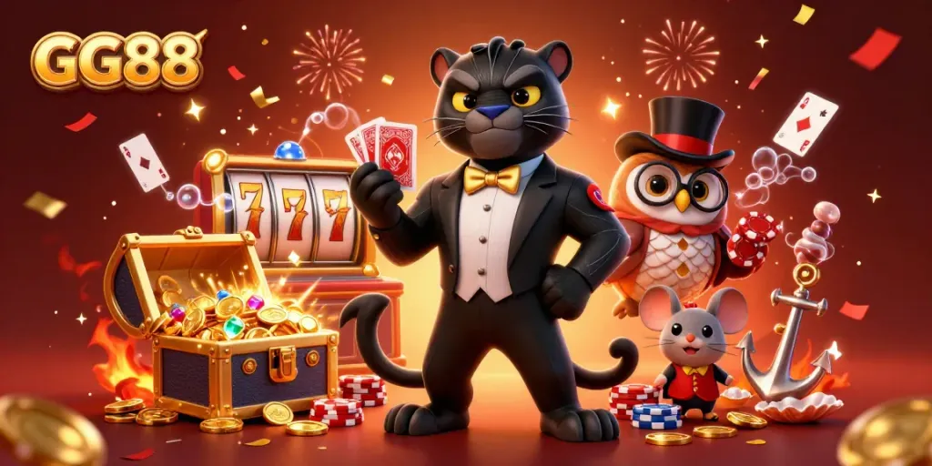 Experience thrilling gameplay at GG88 with vibrant characters and exciting casino elements all around.