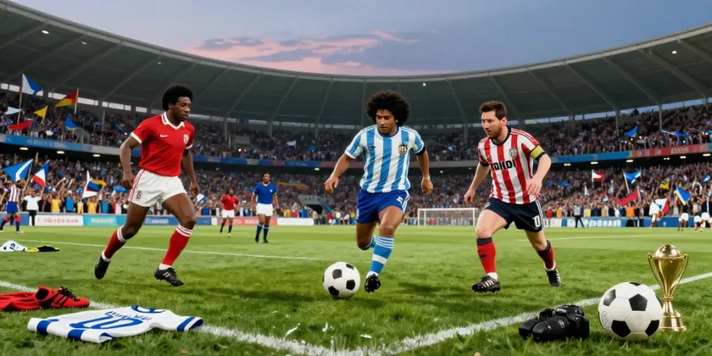 TOP10ตำนานนักเตะ captured in a dynamic football match scene featuring legendary players.