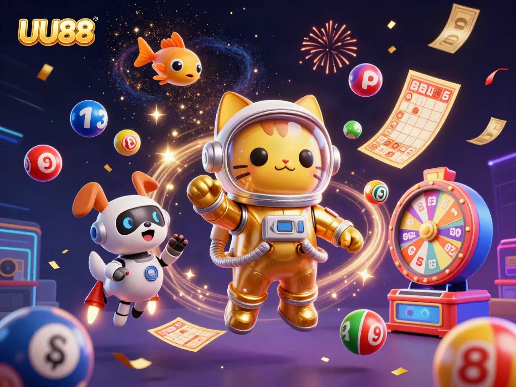 Experience thrilling gameplay at UU88 with our vibrant gambling-themed illustration showcasing excitement and game variety.