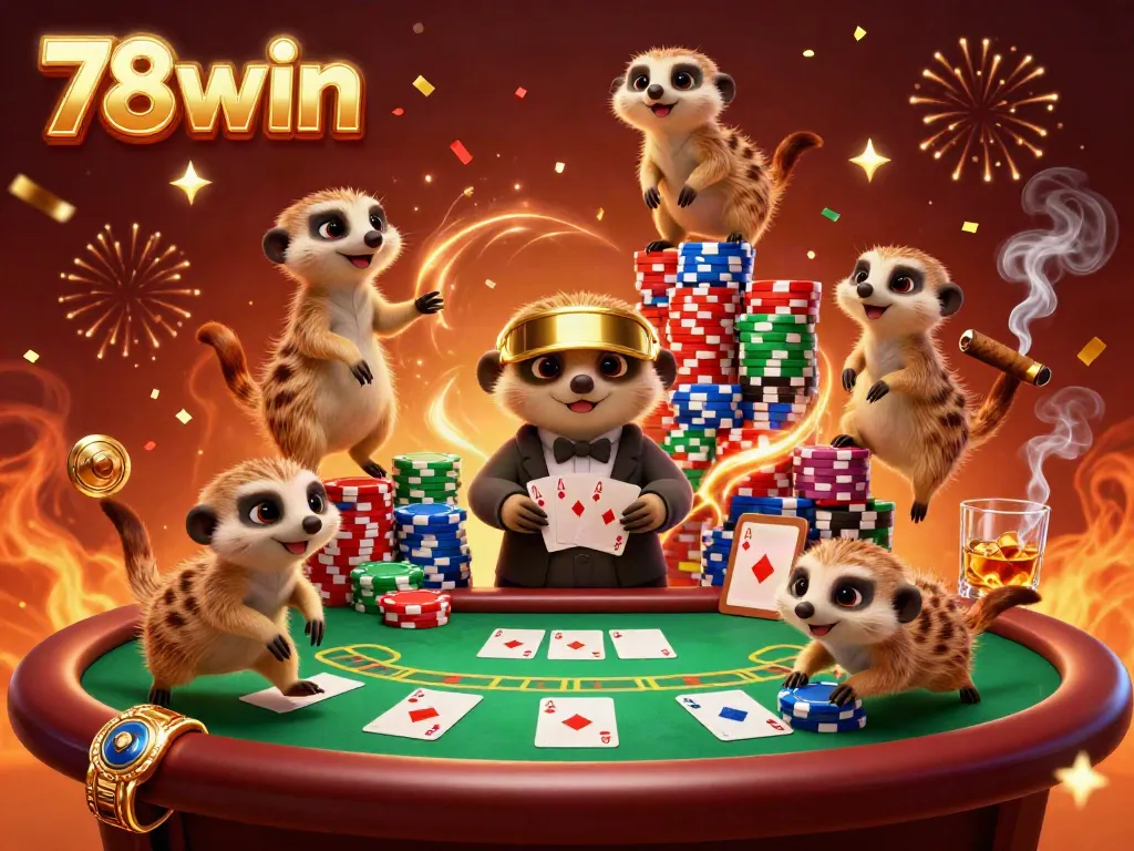 Experience the thrilling casino vibes with 78win's dynamic meerkat gaming scene, rich in colorful elements.