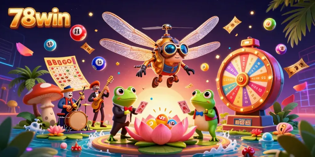 Experience thrilling games at 78win with a vibrant casino scene featuring unique characters.