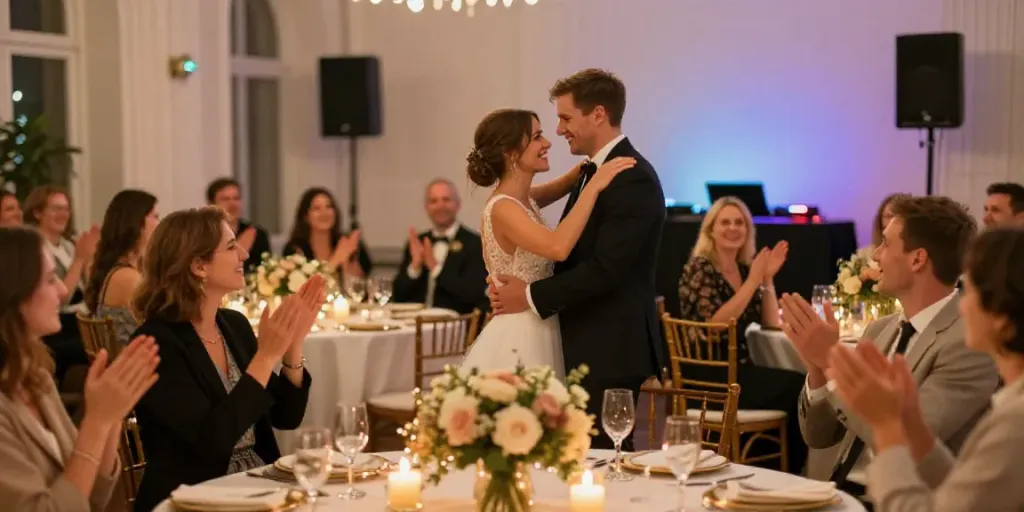 hochzeit DJ berlin brandenburg wedding reception with couple dancing among guests