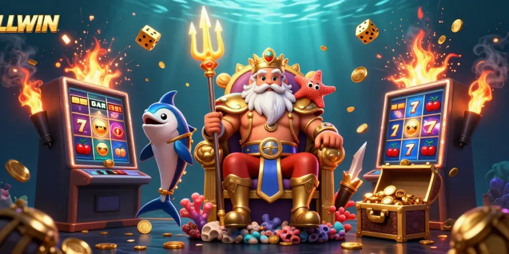 LLWIN offers exciting gameplay experiences, featuring Neptune, a slot machine, and treasure.