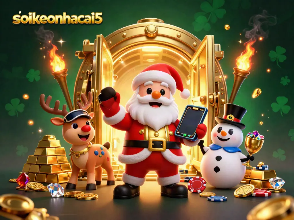 Engage in thrilling jackpot slots action with soikeonhacai5 featuring Santa and friends.